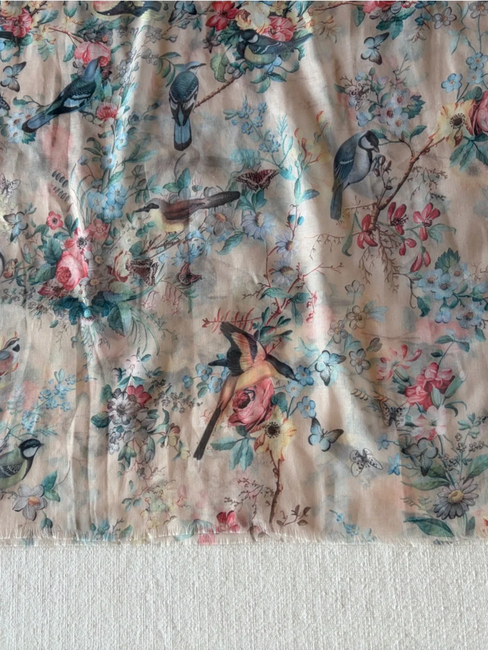 Bindya Lulla Collection Spring Birds And Floral Sheer Scarf Wrap 70” x 28”